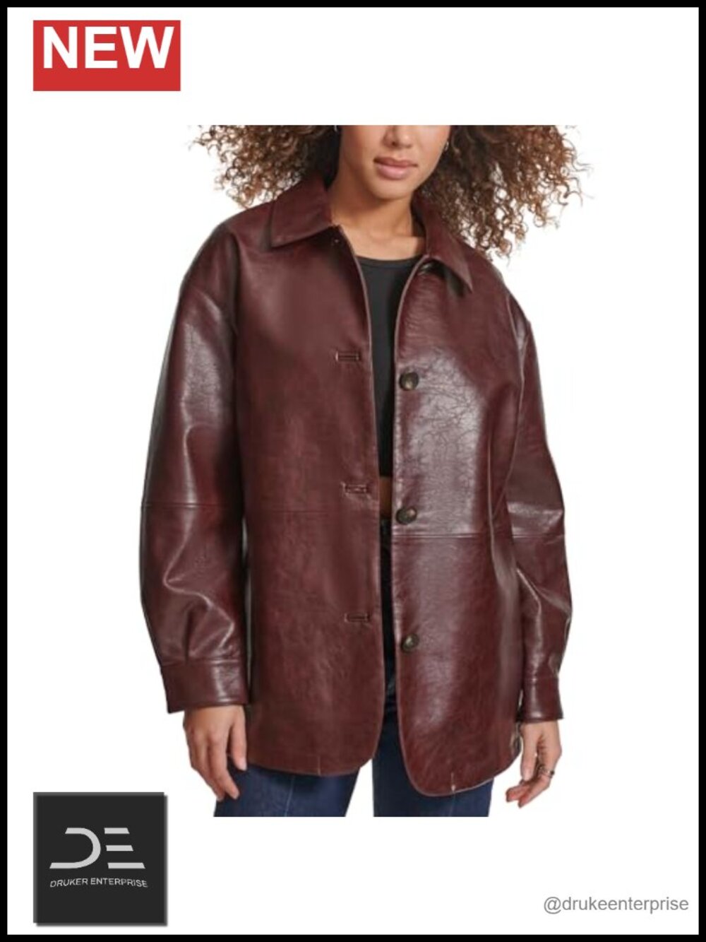 Faux Leather Relaxed Fit Blazer Button Up Long Sleeve Women's Jacket